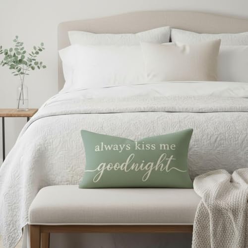 HERHOME Decorative Throw Pillow Cover 12x20 Inch, Always Kiss Me Goodnight Sage Green Lumbar Cushion Case for Bedroom Bed Sofa, Sweet Gifts for Couples Wedding Anniversary Spring Summer Home Decor - Image 5