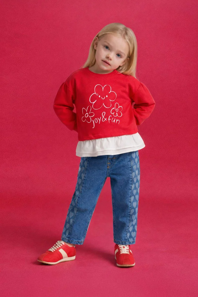 ديفاكتو Baby Girl Printed Culotte Jeans