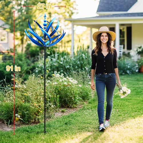 LimeHill Wind Spinner for Yard and Garden - Large Metal Kinetic Wind Sculptures, Yard Art Outdoor Decor (27 x 91 inches) - Image 2