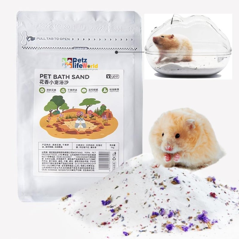 VAYINATO ® 1Kg Dust-Free Hamster Bath Sand Natural Flower Scented Bathing Sand for Guinea Pig, Hamster and Other Small Animals by Pezlifeworld - Image 1