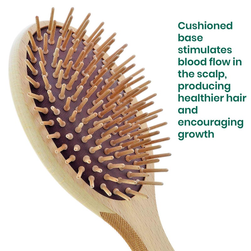 Giorgio Eco Friendly Wooden Bristle Hairbrush - Large Detangling Brush and Hair Growth Brush for Thick or Long Hair - Oval Paddle Hair Brush Made with Anti Static Beechwood, Silicone Massage Cushion - Image 4