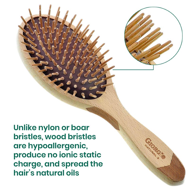 Giorgio Eco Friendly Wooden Bristle Hairbrush - Large Detangling Brush and Hair Growth Brush for Thick or Long Hair - Oval Paddle Hair Brush Made with Anti Static Beechwood, Silicone Massage Cushion - Image 2