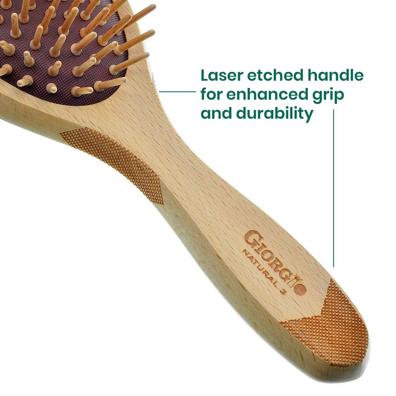 Giorgio Eco Friendly Wooden Bristle Hairbrush - Large Detangling Brush and Hair Growth Brush for Thick or Long Hair - Oval Paddle Hair Brush Made with Anti Static Beechwood, Silicone Massage Cushion - Image 5