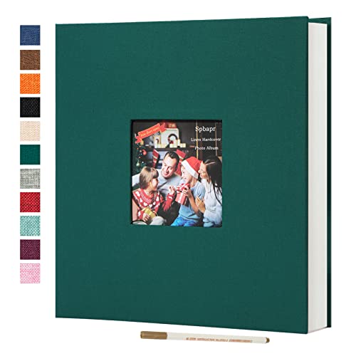 Spbapr Large Photo Album Self Adhesive 3x5 4x6 5x7 8x10 Pictures Magnetic Scrapbook Linen Cover DIY Album with A Metal Pen 11"x10.6"40pages - Image 1