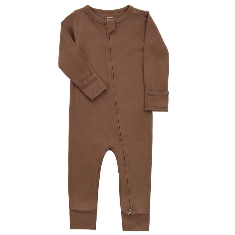 Aablexema Baby Cotton Footless Pajamas with Mitten, 3-pack Infant Romper Zip Up One Piece Jumpsuits Outfit(Black&Coffee&Camel,12-18m) - Image 4