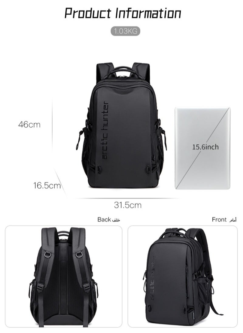 ARCTIC HUNTER Classic Laptop Travel Backpack, Durable School Work Back Bag with Laptop and Tablet Compartment for Men, Black  - Image 3