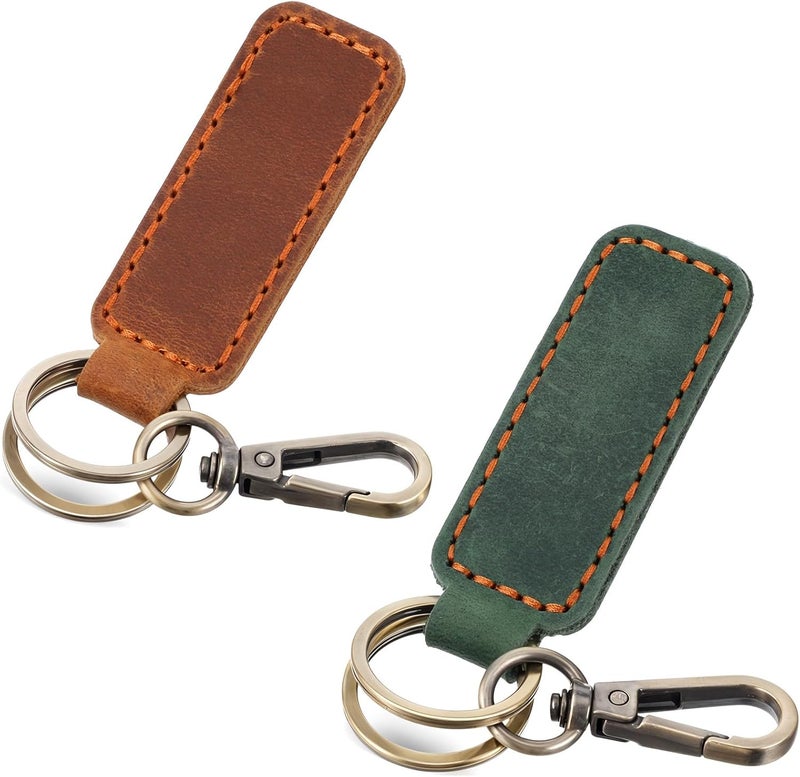 Neyauo 2 Pcs Genuine Leather Keychain Set - Brown and Green - Image 1