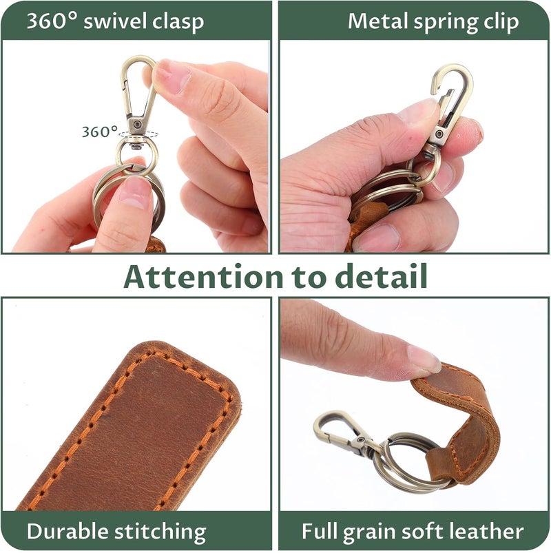 Neyauo 2 Pcs Genuine Leather Keychain Set - Brown and Green - Image 3