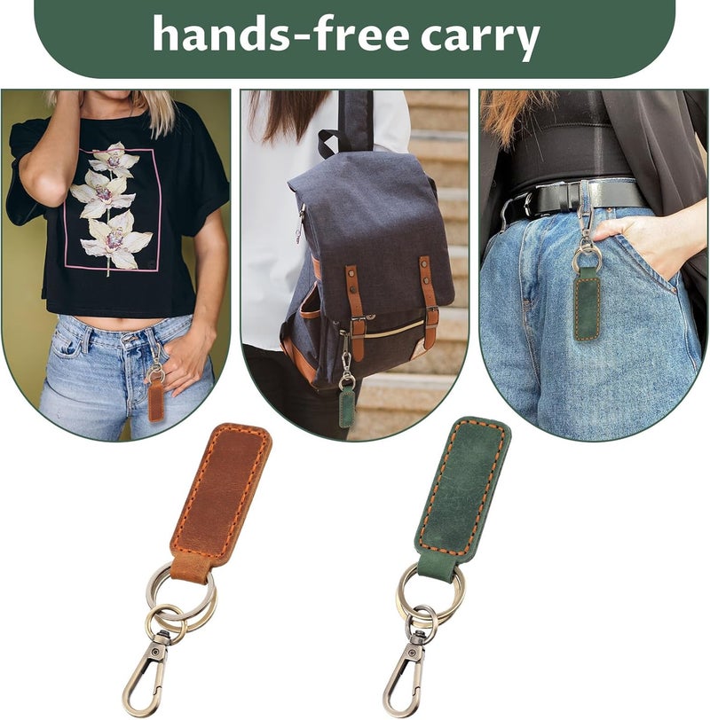 Neyauo 2 Pcs Genuine Leather Keychain Set - Brown and Green - Image 4