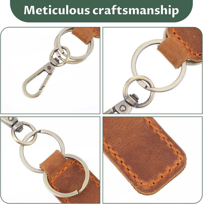 Neyauo 2 Pcs Genuine Leather Keychain Set - Brown and Green - Image 5