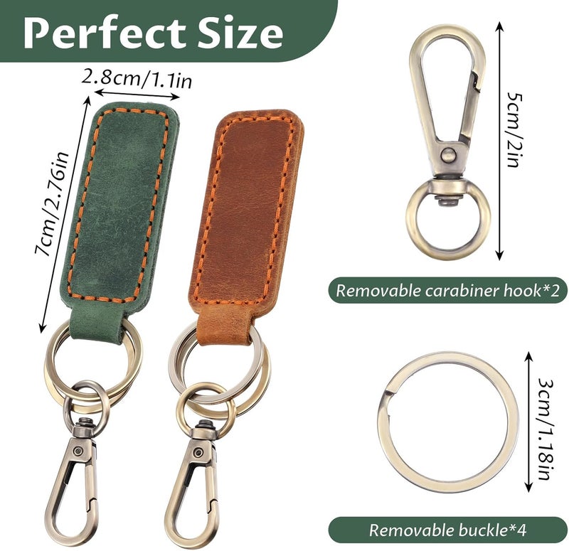Neyauo 2 Pcs Genuine Leather Keychain Set - Brown and Green - Image 2