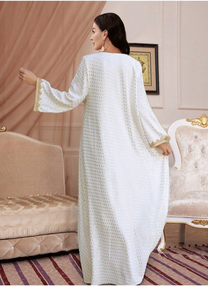 مدام يونيك كلاسيكي الخامس الرقبة عباية كم طويل الدانتيل التفاصيل - فستان إسلامي عادي  - Image 2