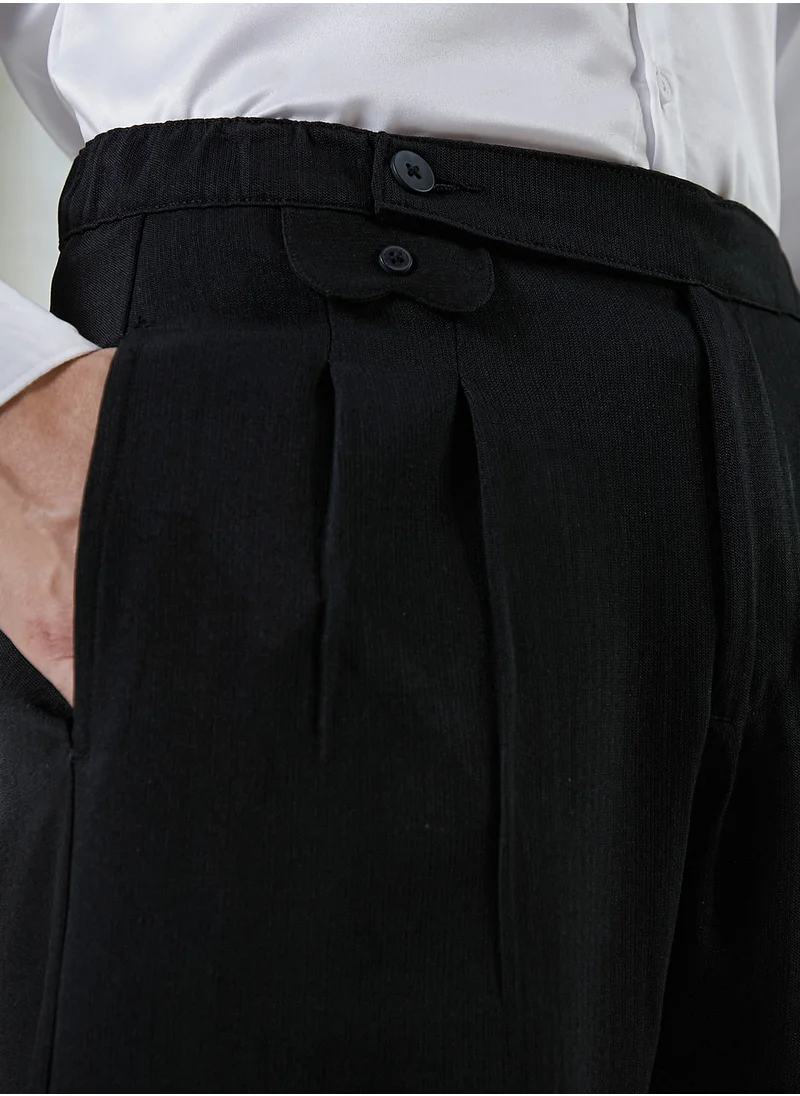 Campus Sutra Men's Onyx Black Pleated Extended-Button Trousers