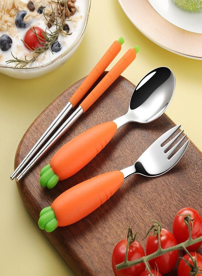 Ecrekhom Baby Toddler Fork and Spoon Utensil Set, 4 Pack Silicone Stainless Steel Spoon Fork for Babies Toddler (Carrot Set) - Image 4