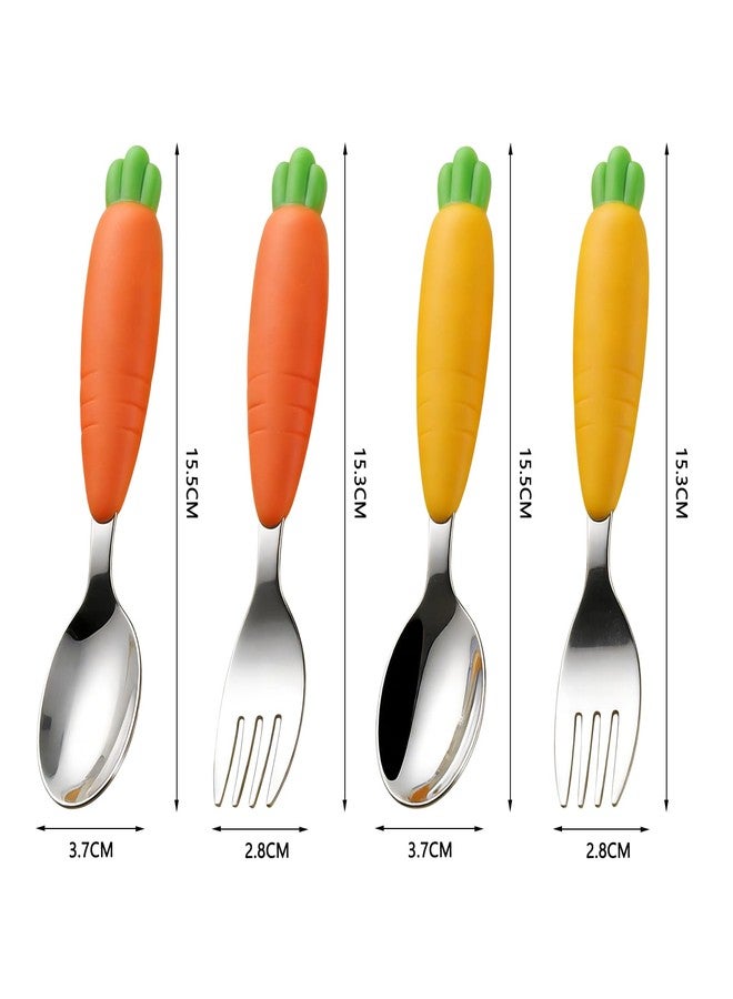 Ecrekhom Baby Toddler Fork and Spoon Utensil Set, 4 Pack Silicone Stainless Steel Spoon Fork for Babies Toddler (Carrot Set) - Image 2