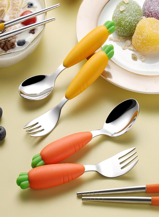 Ecrekhom Baby Toddler Fork and Spoon Utensil Set, 4 Pack Silicone Stainless Steel Spoon Fork for Babies Toddler (Carrot Set) - Image 5
