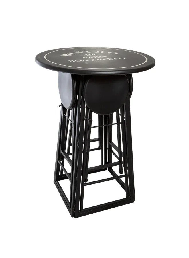 atmosphera 4-Stool Outdoor Round Folding Table Black and White 101.5 x 161 x 161 cm 168645