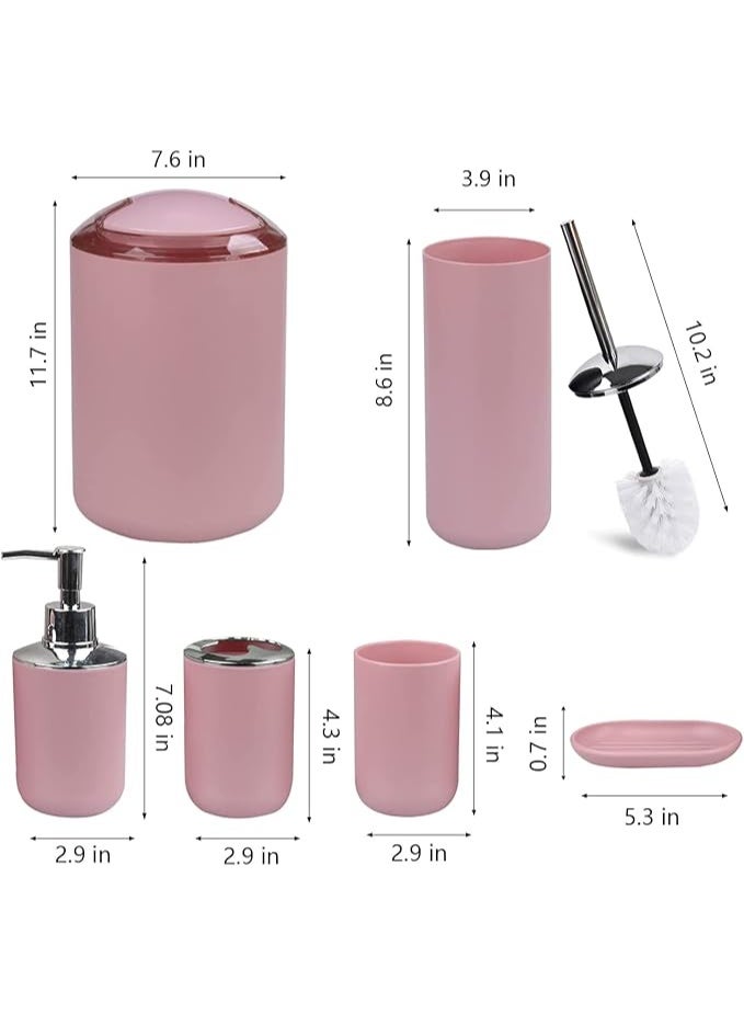 Bathroom Accessories Set 6 Piece Bath Ensemble Includes Soap Dispenser, Toothbrush Holder, Tumbler, Soap Dish for Decorative Countertop and Housewarming Gift (Pink) - Image 2