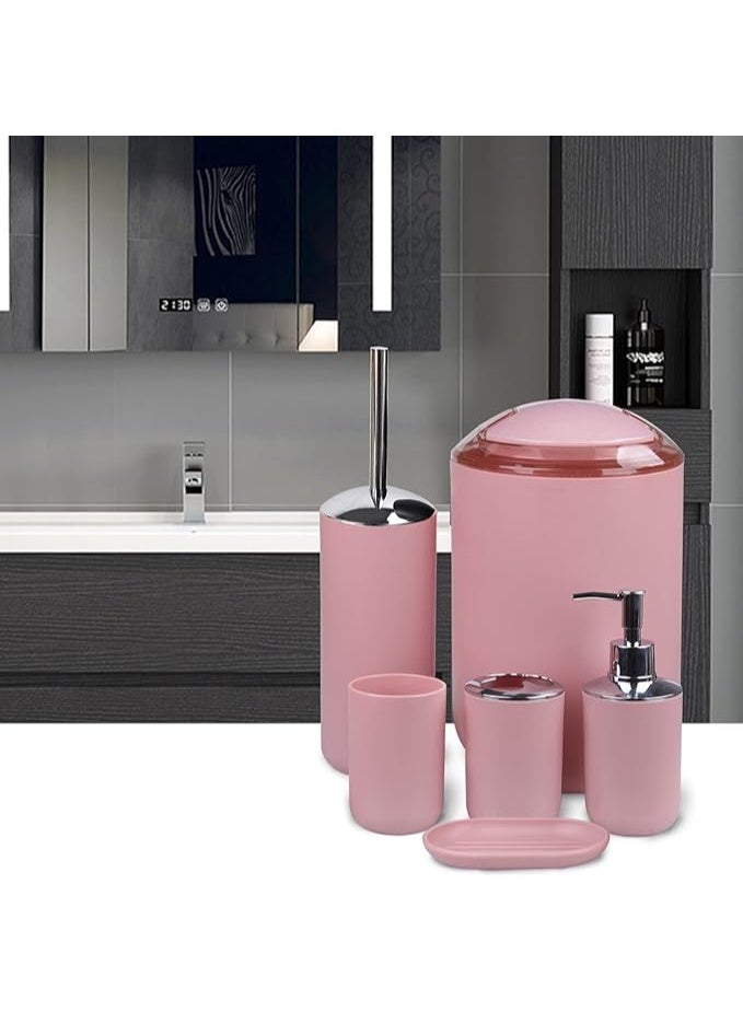 Bathroom Accessories Set 6 Piece Bath Ensemble Includes Soap Dispenser, Toothbrush Holder, Tumbler, Soap Dish for Decorative Countertop and Housewarming Gift (Pink) - Image 4