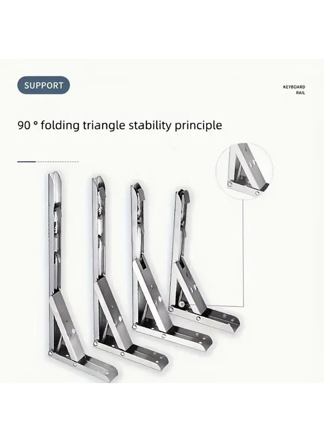 4pcs F Type 12 Inch Heavy Duty Stainless Steel Folding Shelf Brackets Adjustable Height - Image 5