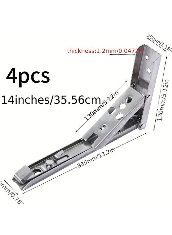 4pcs F Type 12 Inch Heavy Duty Stainless Steel Folding Shelf Brackets Adjustable Height - Image 4