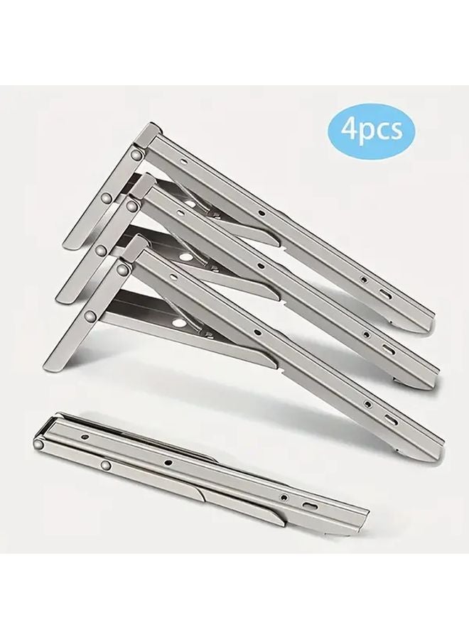 4pcs F Type 12 Inch Heavy Duty Stainless Steel Folding Shelf Brackets Adjustable Height - Image 3