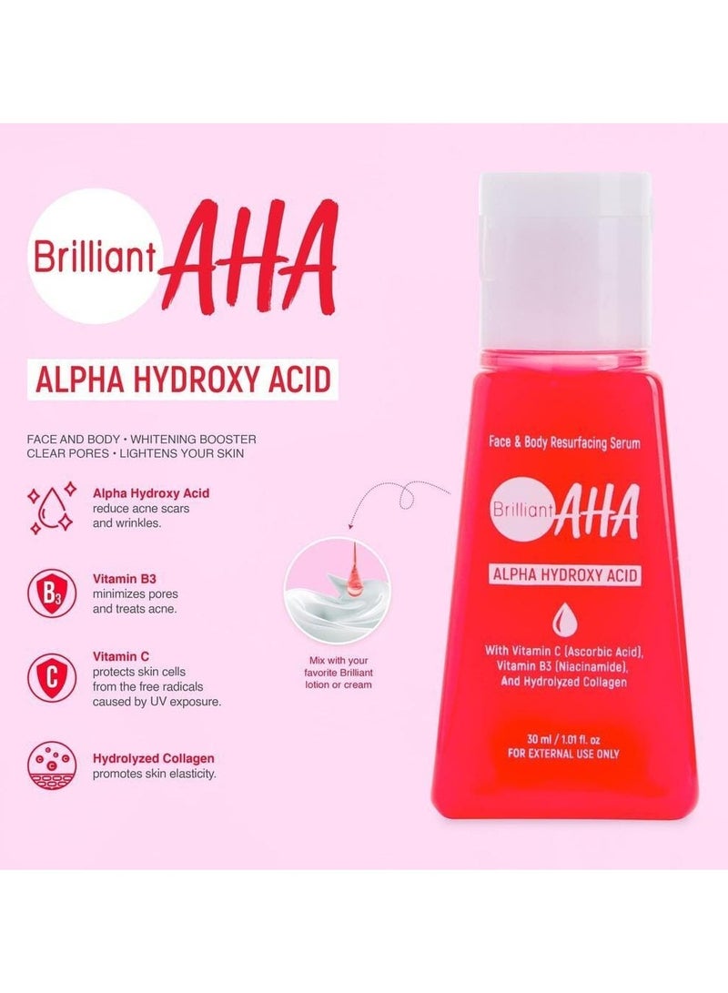 Brilliant سيروم الوجه والجسم أحماض ألفا هيدروكسي للبشرة المتألقة 30 مل - Image 3
