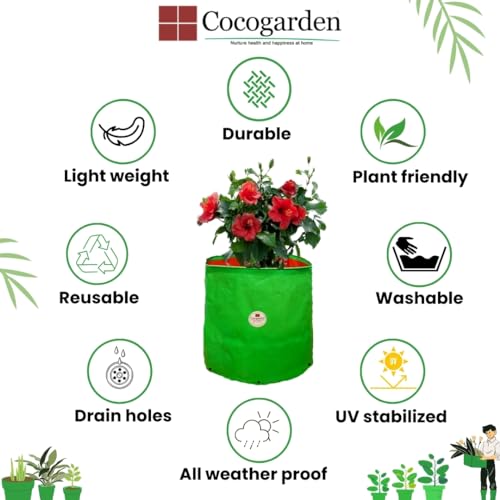 COCOGARDEN HDPE UV Protected Green Round Shaped Grow Bags 12X12 inch (Pack of 4) | Plant Bags for Home Garden | Growing Bags for Terrace Flowers and Vegetables Gardening | Indoor and Balcony Gardening - Image 3