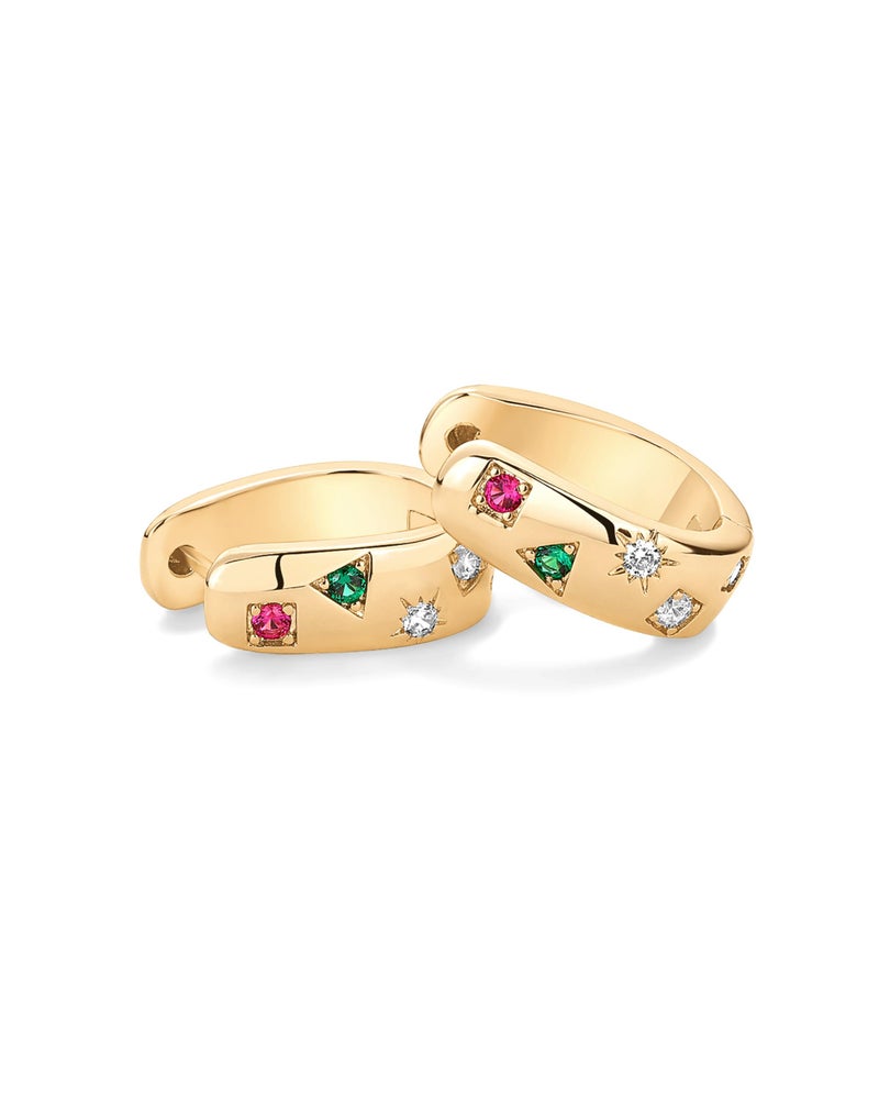PAVOI 14K Yellow Gold Plated 925 Sterling Silver Posts Chunky Huggie Earrings for Women | Multi-Colored Cubic Zirconia Statement Hoop Earrings - Image 5
