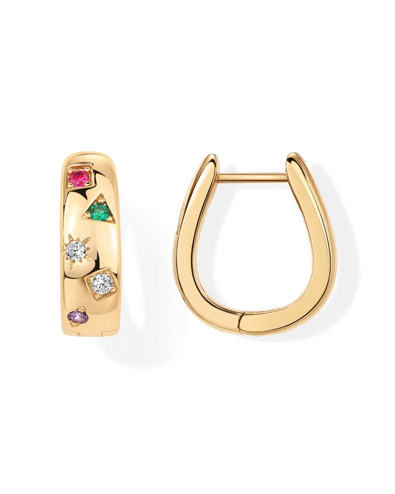 PAVOI 14K Yellow Gold Plated 925 Sterling Silver Posts Chunky Huggie Earrings for Women | Multi-Colored Cubic Zirconia Statement Hoop Earrings - Image 1