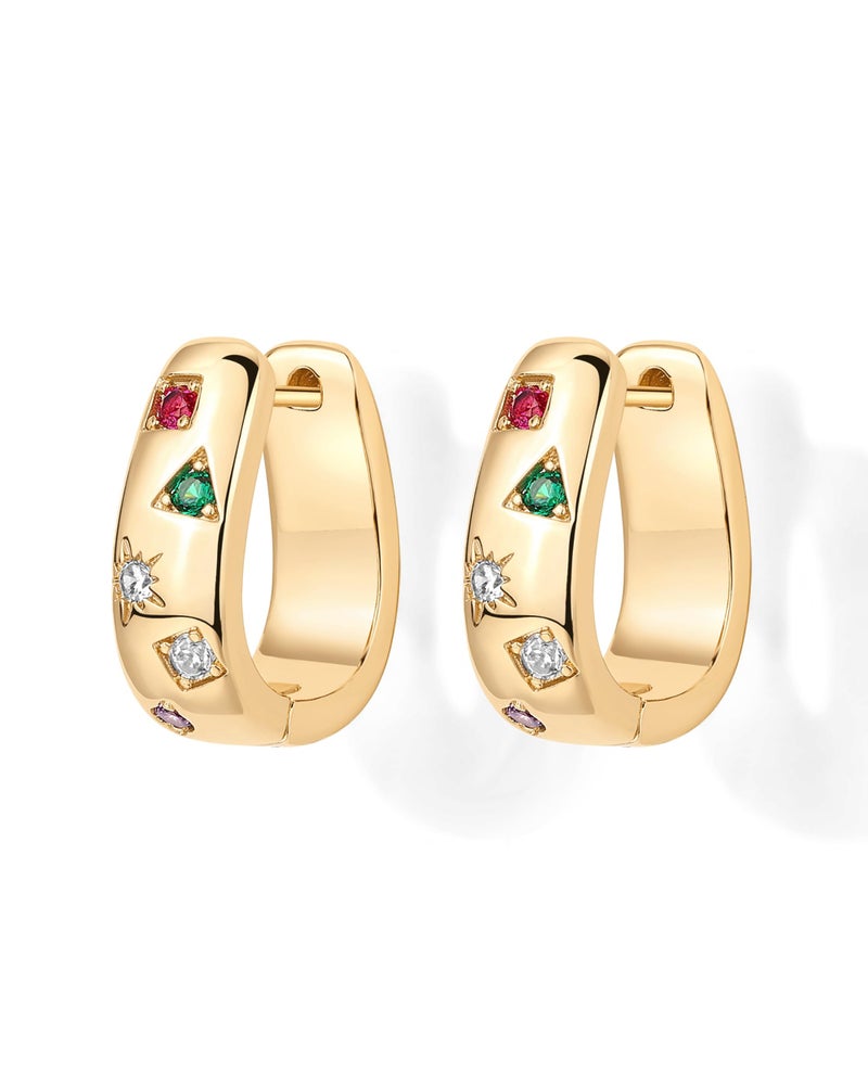 PAVOI 14K Yellow Gold Plated 925 Sterling Silver Posts Chunky Huggie Earrings for Women | Multi-Colored Cubic Zirconia Statement Hoop Earrings - Image 3