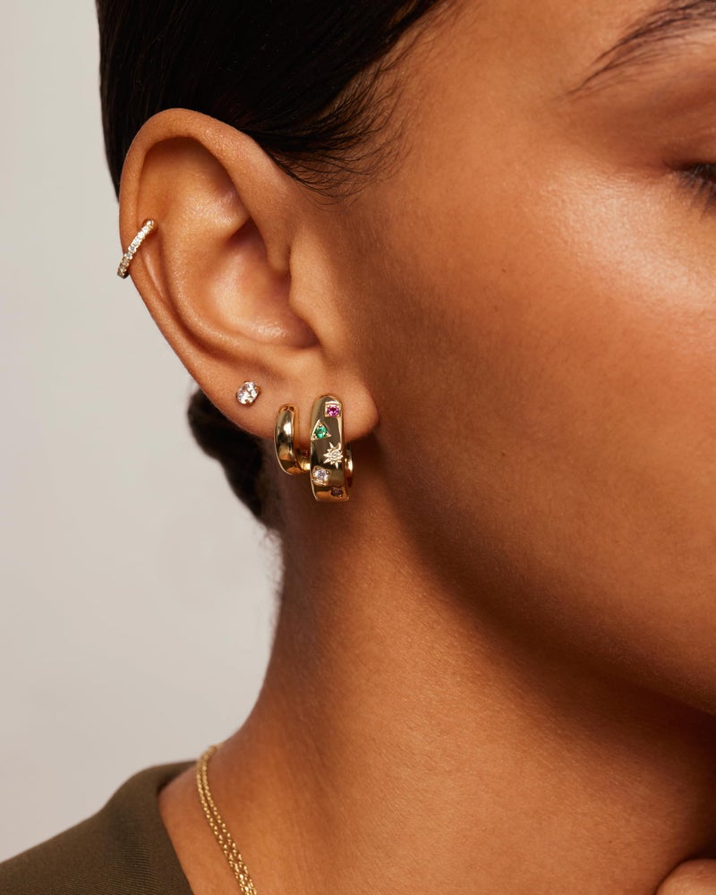 PAVOI 14K Yellow Gold Plated 925 Sterling Silver Posts Chunky Huggie Earrings for Women | Multi-Colored Cubic Zirconia Statement Hoop Earrings - Image 2