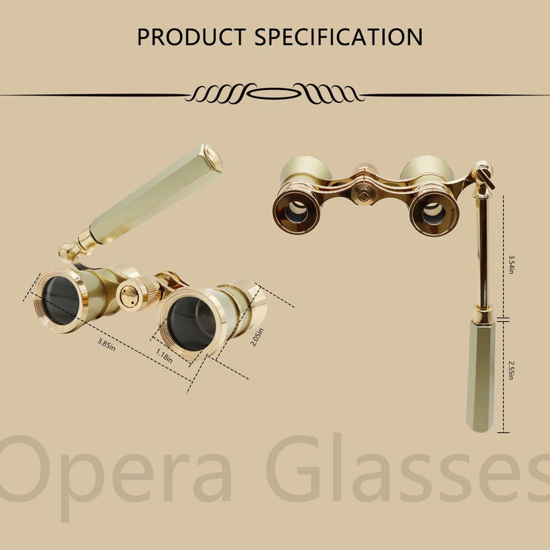 Black Ice BLACKICE Theater Binoculars, Opera Glasses for Women, 3X25 Mini Binocular Compact with Adjustable Handle for Adults Kids in Concert Theater Opera (Golden with Handle) - Image 3
