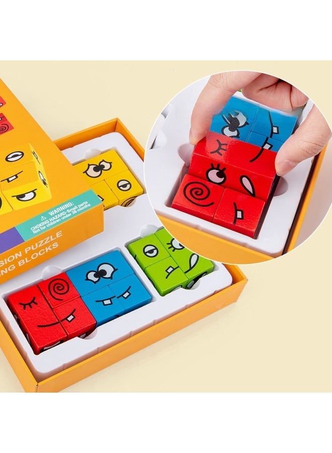 Wooden Face-Changing Expression Puzzle Building Blocks Educational Game for Kids - Image 5
