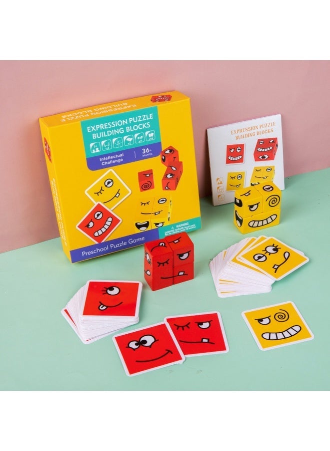 Wooden Face-Changing Expression Puzzle Building Blocks Educational Game for Kids - Image 1