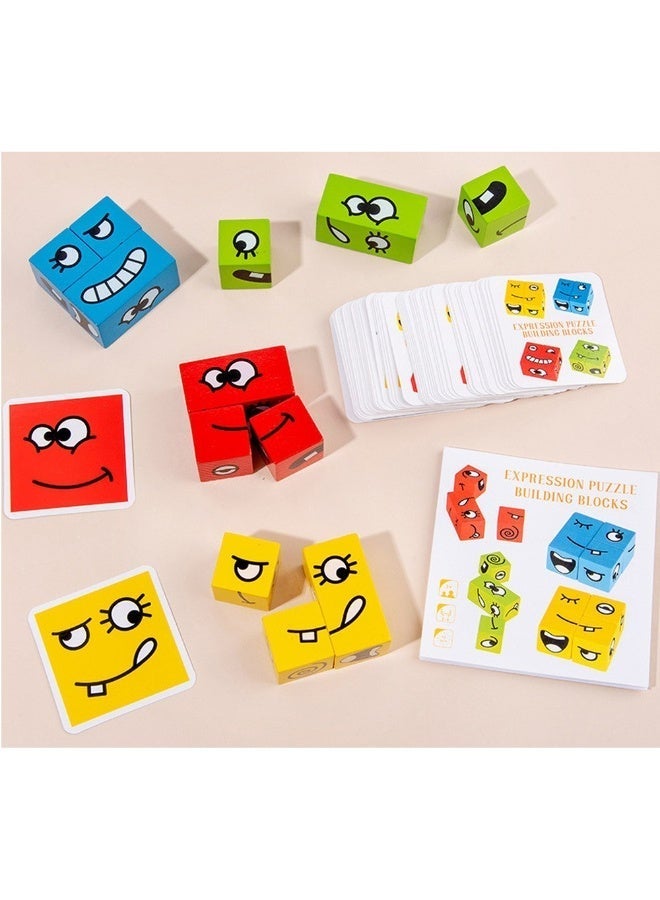Wooden Face-Changing Expression Puzzle Building Blocks Educational Game for Kids - Image 4