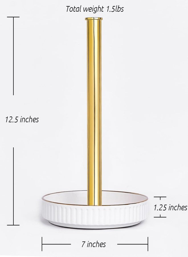 VROOMIUM Gold Paper Towel Holder Countertop, Ceramic Base Easy-to-Clean, 1.4 lbs, 7" B x 12.5" H, Stable Elegant and Durable Kitchen Roll Stand - Image 3