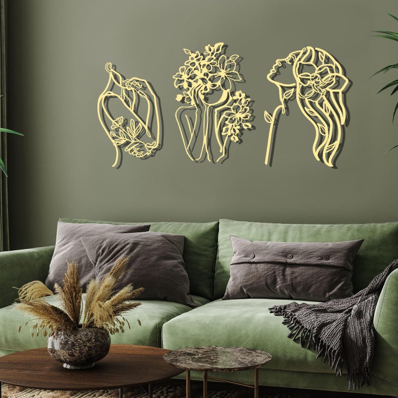 Photect 3 Pcs Metal Wall Art Decor Minimalist Abstract Woman Wall Art metal Modern Line Drawing Wall Art Decor Female Single Line Wall Home Hanging for Bedroom Bathroom Living Room, Gold(Romantic) - Image 4