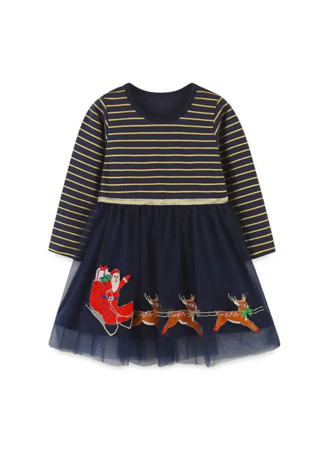 YUNIQEE Navy Blue Fit & Flare Crew Neck Striped Dress