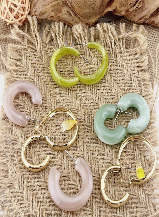 ASHMITA 5 PCS Gold Lightweight Thick Huggie Earrings set Type C Green acrylic earrings Jewelry for Women - Image 4