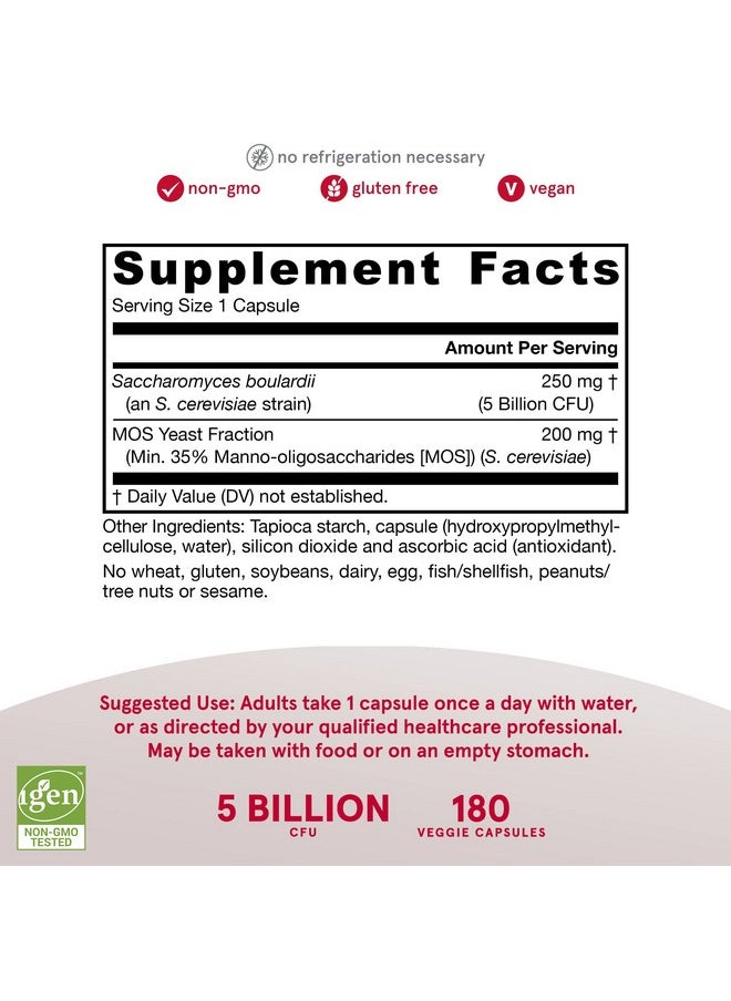 jarrow formulas Saccharomyces Boulardii + Mos Clinically Studied Probiotic + Prebiotic Supplement 5 Billion Cfu 180 Servings (Veggie Caps) Enhanced Intestinal Tract Support & Protection  - Image 5