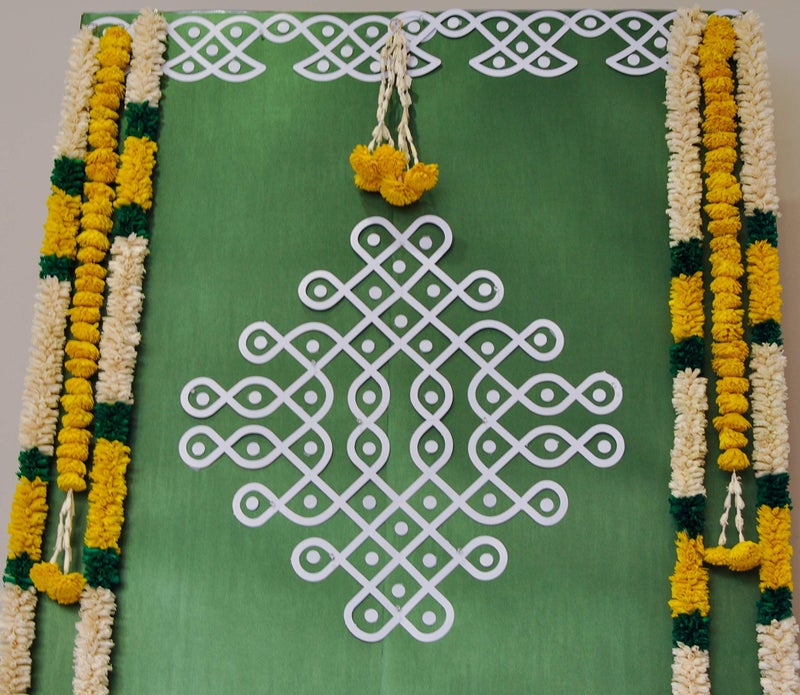 Desi Favors Muggu Kolam with Border Cutout | DIY Indian Backdrop | Traditional Kolam Cutouts Decorations |Indian Backdrop Decor, Pooja Mandir, Rangoli | 30x30 Inch (Border length-20 Ft) (Pack of 1) - Image 2
