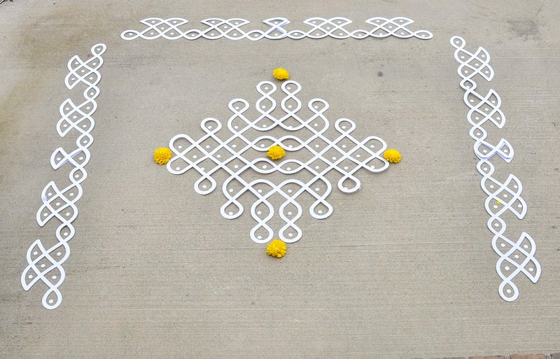 Desi Favors Muggu Kolam with Border Cutout | DIY Indian Backdrop | Traditional Kolam Cutouts Decorations |Indian Backdrop Decor, Pooja Mandir, Rangoli | 30x30 Inch (Border length-20 Ft) (Pack of 1) - Image 5