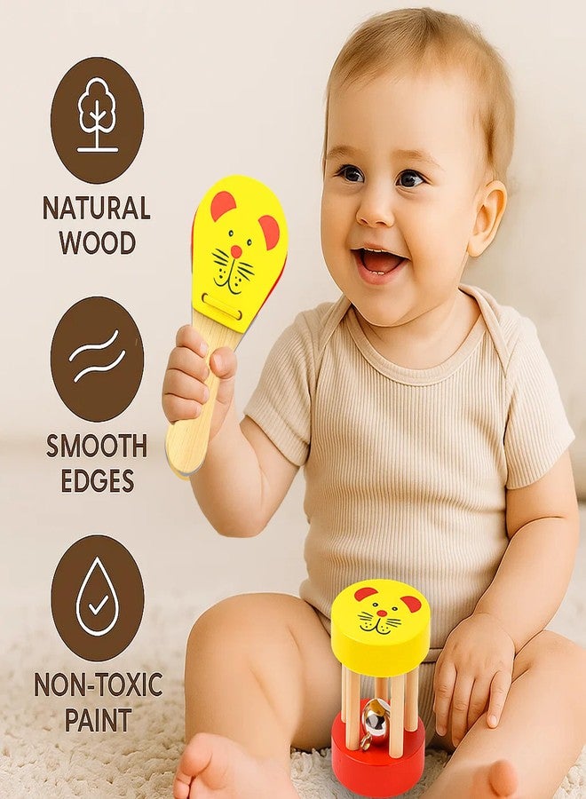 MiniMoo Originals - Wooden Baby Rattle Set | Yellow Mouse Shaker and Clapper Combo | Animal Rattle for Babies & Toddlers Ages 1-3 - Image 4