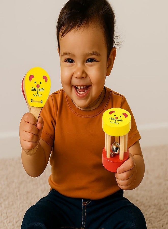 MiniMoo Originals - Wooden Baby Rattle Set | Yellow Mouse Shaker and Clapper Combo | Animal Rattle for Babies & Toddlers Ages 1-3 - Image 2