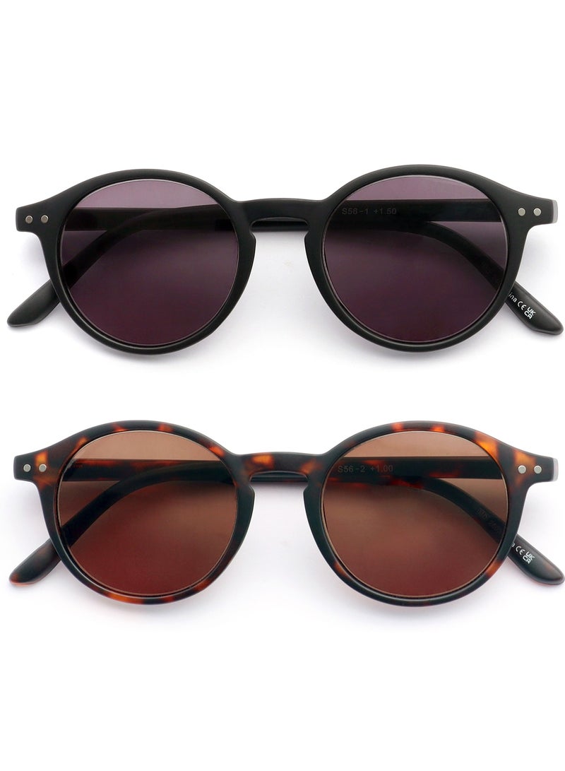 OPULIZE REY Reading Sunglasses for Women Men, Retro Round Frame with Spring Hinges, Matte Black, Brown Tortoiseshell +1.50 (Pack of 2) - Image 1