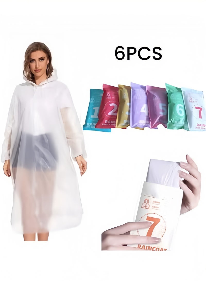 6 pieces of setting a one -time transparent raincoat, a PVC raincoat for men and women, a portable raincoat (random color)