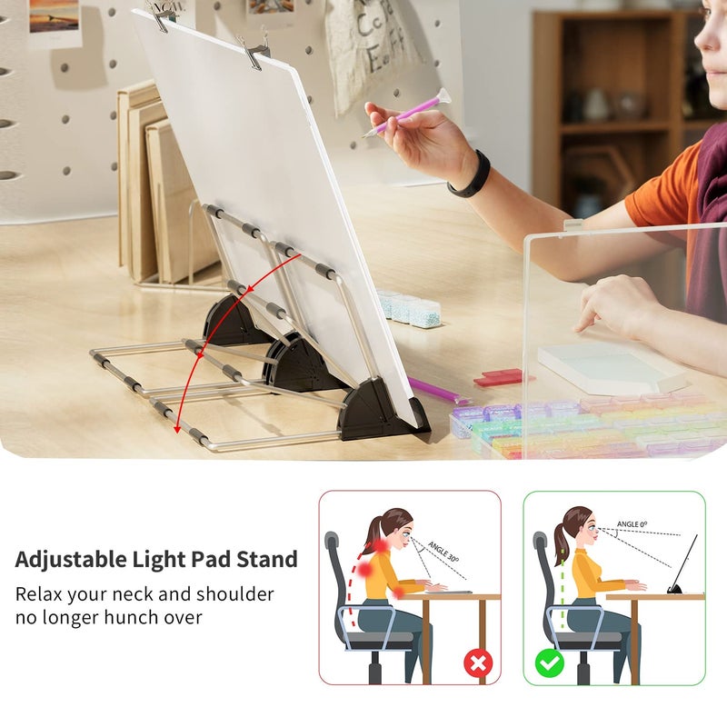 ARTDOT A3 LED Light Pad for Diamond Painting, USB Powered Light Board Kit, Adjustable Brightness with Diamond Painting Tools Detachable Stand and Clips - Image 5