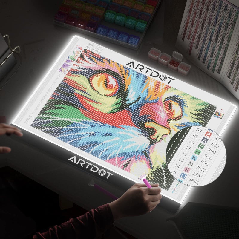 ARTDOT A3 LED Light Pad for Diamond Painting, USB Powered Light Board Kit, Adjustable Brightness with Diamond Painting Tools Detachable Stand and Clips - Image 2