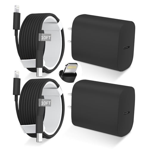 DiHines Phone 14 13 12 11 Fast Charger USB C Wall Charger [2-Pack] 10FT Fast Charging Cable Compatible with Phones 14/14 Pro/14 Pro Max/Phone 13/12/11/X/8/7/6/Pad Pro/Mini,Black - Image 1